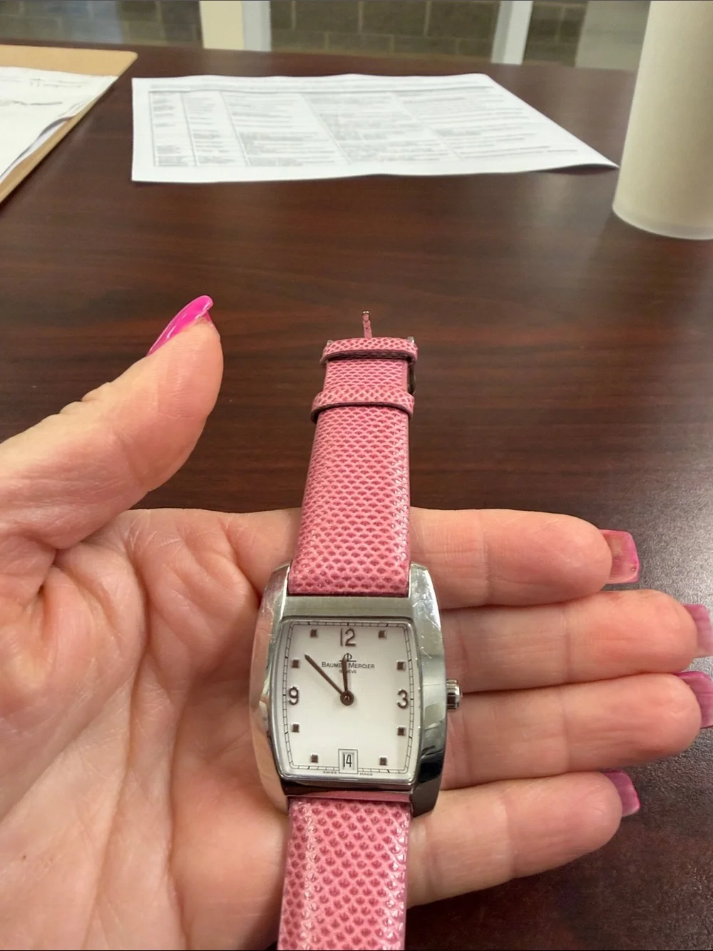 Women's Pink Leather Strap Watch with Silver Case by BOSS